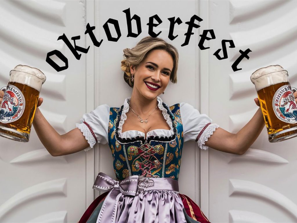 alemana con vestido típico con cerveza en el Oktoberfest